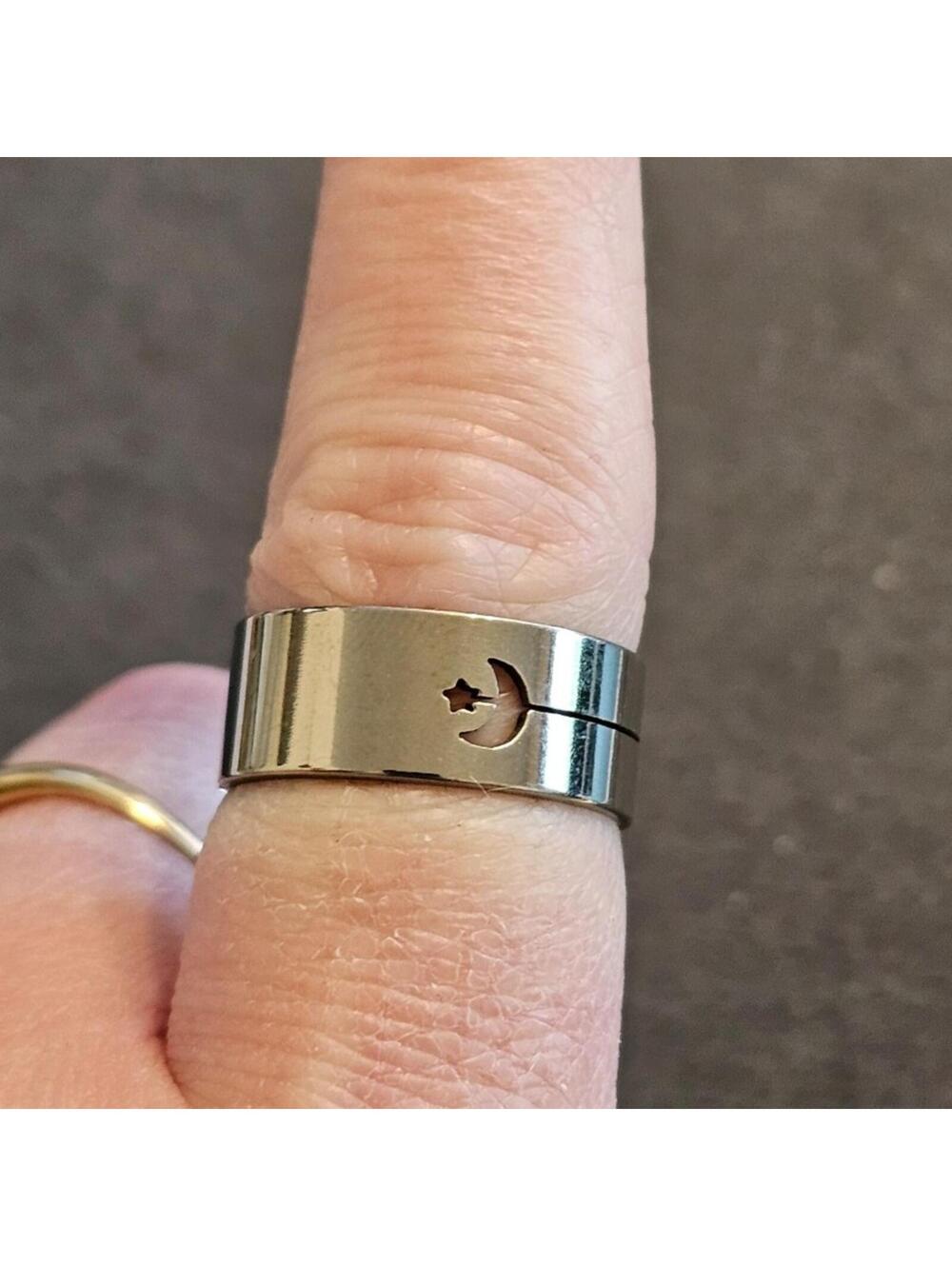 Stainless Steel Moon And Star Ring / 7.5